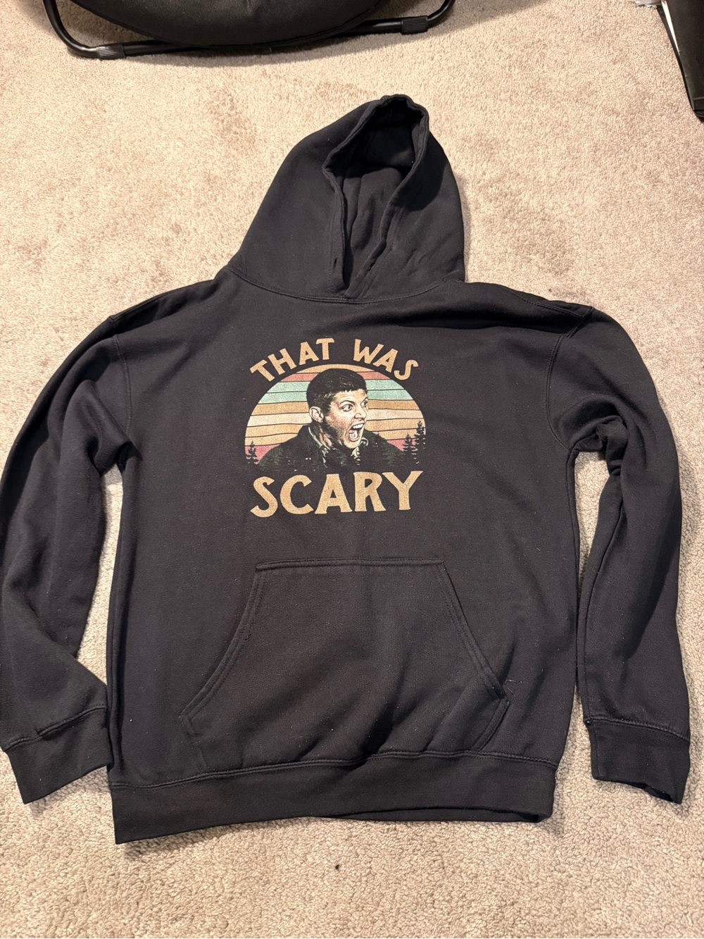 Supernatural Dean Black Graphic Hoodie - "That Was Scary"